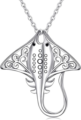 Árbol 925 Sterling Silver Stingray Necklace Manta Ray Turtle Dolphin Charm de la señora