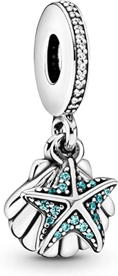 PANDORA Jewelry Starfish y mar Shell Dangle Cubic Zirconia Charm en Sterling Silver