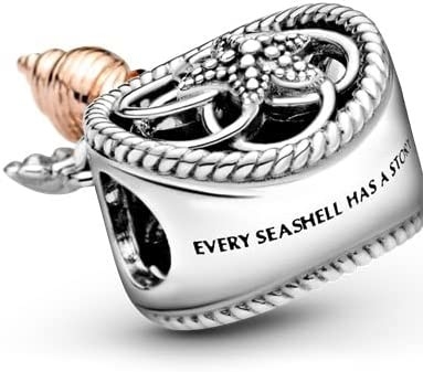 Encanto a cielo abierto de Dreamcatcher de la concha marina - encanto del collar o de la pulsera para las mujeres - Sterling Silver y 14k Rose Gold-Plated
