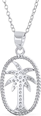 Sonrisa de plata - collar pendiente del árbol sólido de Sterling Silver Beautiful Tropical Palm, con la cadena de ancla 17.5inch para las mujeres