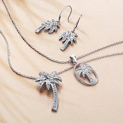 Sonrisa de plata - collar pendiente del árbol sólido de Sterling Silver Beautiful Tropical Palm, con la cadena de ancla 17.5inch para las mujeres