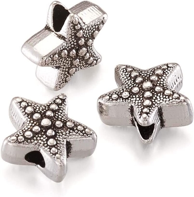 el espaciador animal de las estrellas de mar de plata de la antigüedad 50Pcs gotea la vida marina tibetana 10x11m m del océano del metal