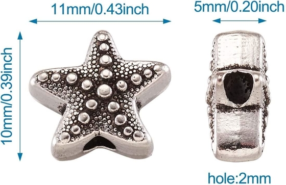 el espaciador animal de las estrellas de mar de plata de la antigüedad 50Pcs gotea la vida marina tibetana 10x11m m del océano del metal