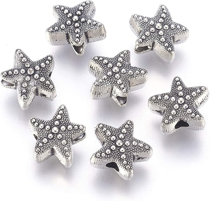 el espaciador animal de las estrellas de mar de plata de la antigüedad 50Pcs gotea la vida marina tibetana 10x11m m del océano del metal