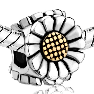 La gota europea del encanto del girasol grande del agujero del chapado en oro del rodio cabe a Pandora Bracelet