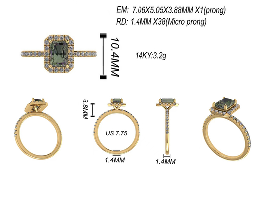 Joyería del oro sólido de OV6X8mm 14K, quilate Diamond Engagement Ring del rectángulo 1,3
