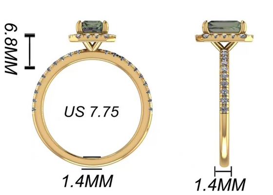 Joyería del oro sólido de OV6X8mm 14K, quilate Diamond Engagement Ring del rectángulo 1,3