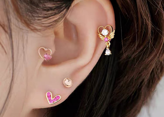 oro Diamond Cartilage Earrings, OEM de perforación de 0.126ct 14k de los pendientes de la hélice 14pcs