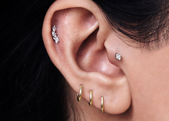 Hélice que perfora el Clicker del oro 14K para el Tragus 16g-40g del cartílago