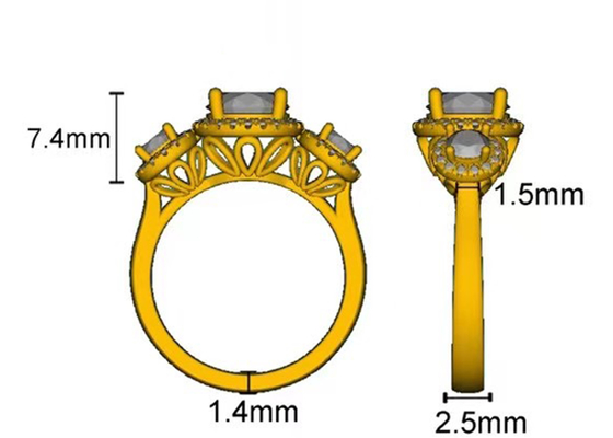 Tipo de piedra RD7MM del halo 2.1ct 3 Diamond Engagement Ring Prong Setting