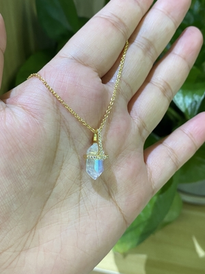 Collar natural hexagonal de Moonstone, longitud de cadena del collar 14inch del cable del oro 14k