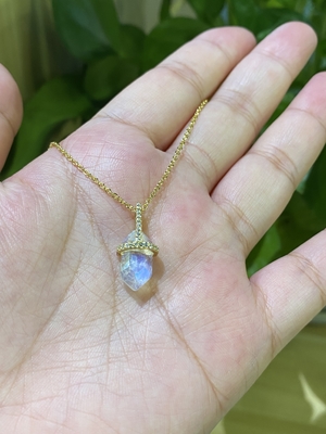 Collar natural hexagonal de Moonstone, longitud de cadena del collar 14inch del cable del oro 14k