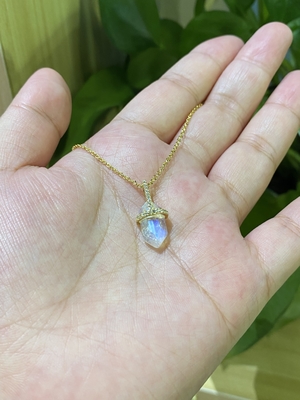 Collar natural hexagonal de Moonstone, longitud de cadena del collar 14inch del cable del oro 14k
