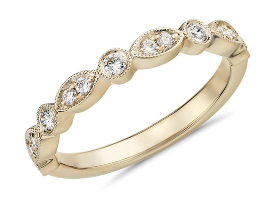 Medio ajuste de la garra de Ring Fancy Cut G-H VS1 0.28ct de la banda del oro amarillo de la eternidad 14K