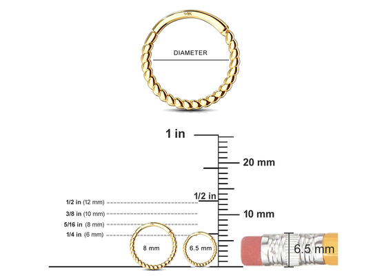Anillo de nariz torcido del oro de la cuerda 14k 18G, Clicker de perforación de la nariz para el regalo