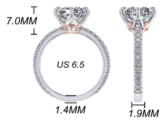 Oro blanco Diamond Ring, anillo de compromiso 8.13×7.87×5.13m m del OEM 18k del corte del amortiguador