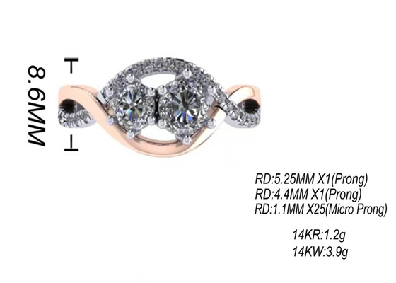ODM romántico del quilate de plata 2 Tone Color del anillo 9 del corte redondo 9K para la boda