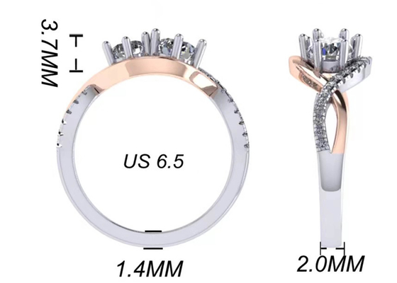 ODM romántico del quilate de plata 2 Tone Color del anillo 9 del corte redondo 9K para la boda