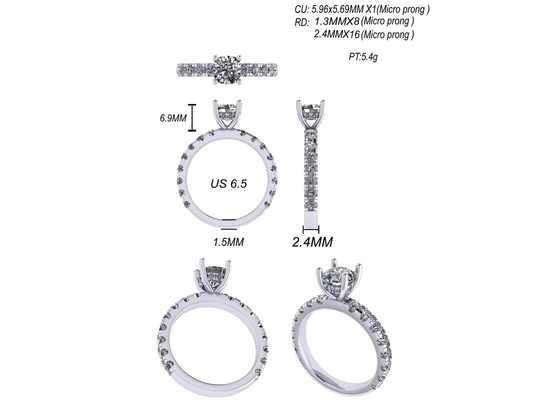 joyería del oro sólido 14k de 6x6m m, 24pcs 1.44ct Diamond Engagement Ring natural