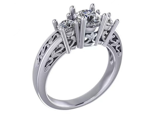 joyería del oro sólido de 0.8ct 14k, diente que fija RD5.85mm Diamond Three Stone Ring