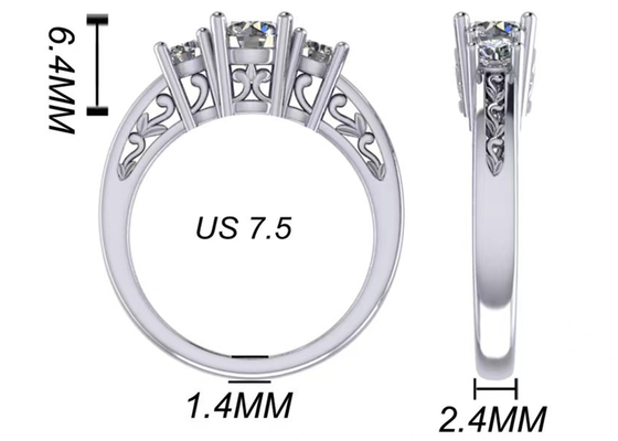 joyería del oro sólido de 0.8ct 14k, diente que fija RD5.85mm Diamond Three Stone Ring