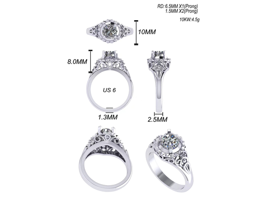 El laboratorio del oro blanco hizo el tamaño de Diamond Engagement Rings Brilliant Cut 1ct RD6.5MM
