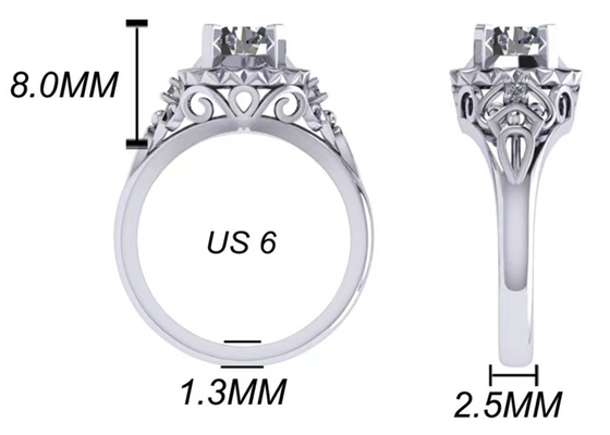 El laboratorio del oro blanco hizo el tamaño de Diamond Engagement Rings Brilliant Cut 1ct RD6.5MM