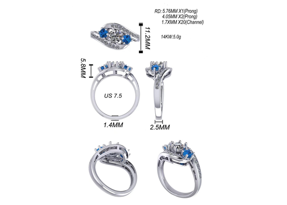 0,8 quilates Topaz Ring Prong Setting Type azul natural para el compromiso
