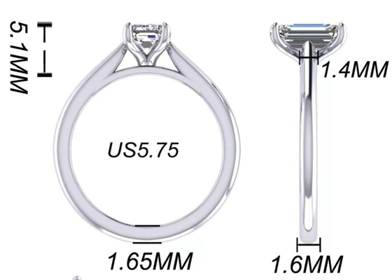 1,05 joyería del oro sólido del Ct 14K, Emerald Cut Diamond Engagement Rings EM7.86×2.89MM
