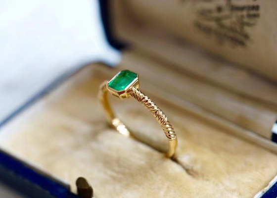 0.51ct Emerald Ring verde natural, 18K oro Diamond Ring para casarse