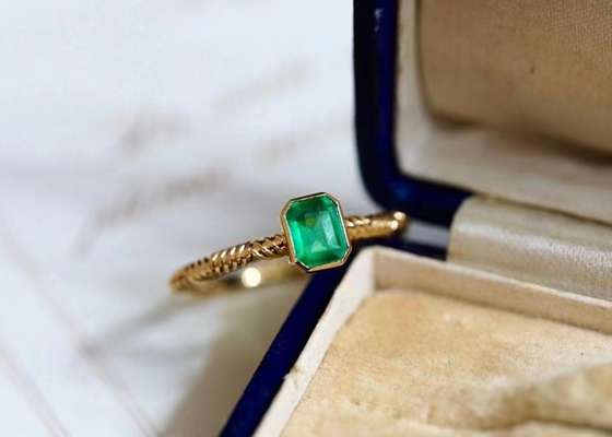 0.51ct Emerald Ring verde natural, 18K oro Diamond Ring para casarse