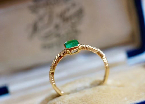 0.51ct Emerald Ring verde natural, 18K oro Diamond Ring para casarse