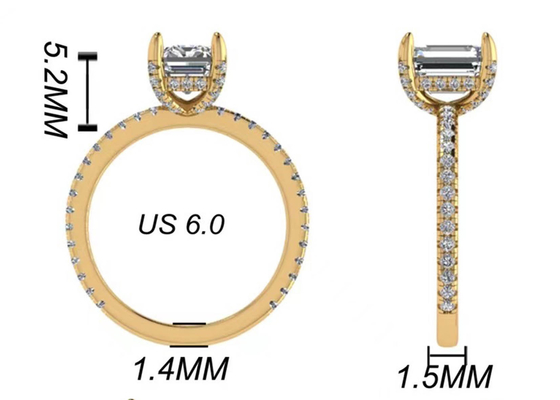 OEM natural del diamante de la dimensión de Emerald Cut 18K Rose Gold Ring Wiith 7.58×5.83m m