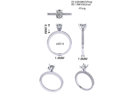 Corte redondo 1,5 tamaño oval del peso OV8×6MM de Diamond Ring 2.45g del quilate para el compromiso