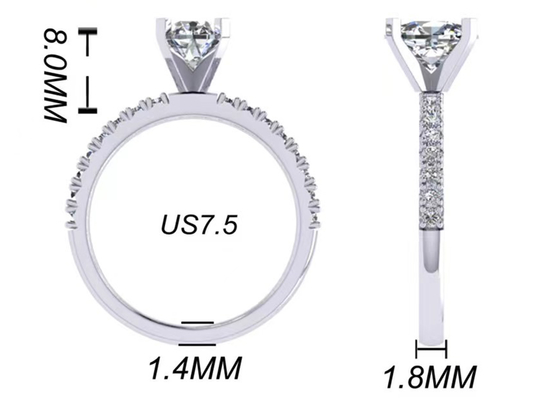 Corte redondo 1,5 tamaño oval del peso OV8×6MM de Diamond Ring 2.45g del quilate para el compromiso