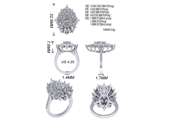 el color clásico de Diamond Engagement Ring White Gold del halo de 1.5ct 49pcs plateó el ODM