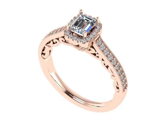 la joyería del oro sólido de 0.8ct 14K, subió anillo de compromiso del oro fijó RA5.6×4.5MM