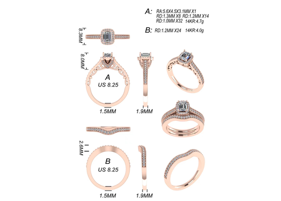 la joyería del oro sólido de 0.8ct 14K, subió anillo de compromiso del oro fijó RA5.6×4.5MM