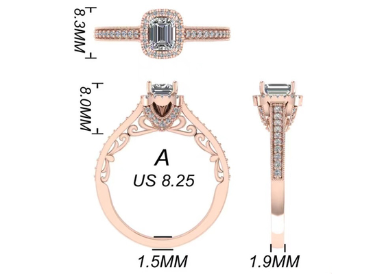 la joyería del oro sólido de 0.8ct 14K, subió anillo de compromiso del oro fijó RA5.6×4.5MM