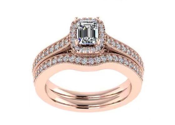 la joyería del oro sólido de 0.8ct 14K, subió anillo de compromiso del oro fijó RA5.6×4.5MM