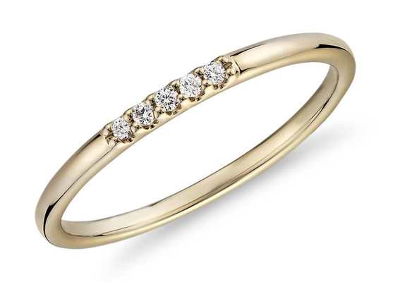 Joyería delicada del oro amarillo 14K, haciendo juego apilando el ODM del OEM del anillo de la banda del diamante 0.05ct
