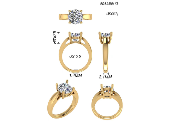 Mano que fija la joyería del oro sólido 14K, solitario natural redondo Diamond Rings del corte 2.7ct