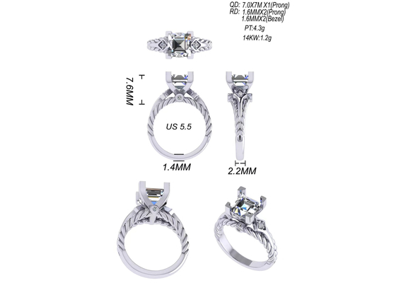 Princesa Cut del oro de Moissanite Diamond Gemstone Promise Rings 14K