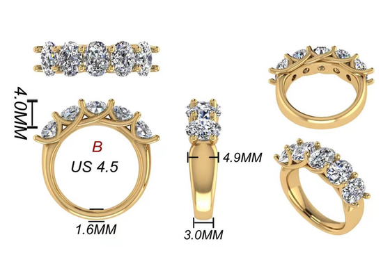 ODM brillante oval del anillo de compromiso 6.43x 4.7x3.03m m del oro amarillo del corte 18k