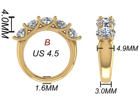 ODM brillante oval del anillo de compromiso 6.43x 4.7x3.03m m del oro amarillo del corte 18k