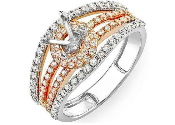 Dos ODM material del oro del anillo 14K de la joyería del soporte del tono 0.80ct semi para el compromiso