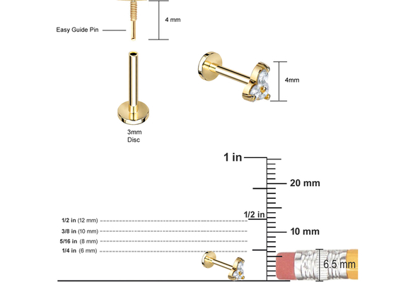 Dimensión de perforación de la forma 5m m 8m m 10m m del Barbell del pendiente de la joyería del cuerpo del oro de la hélice