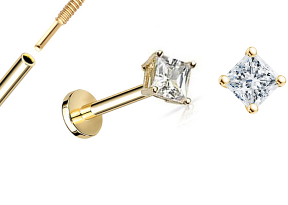 ODM de princesa Cut Diamond Stud Earrings Dia 3×3m m del oro 14K para el aniversario