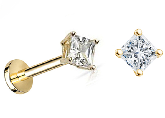 ODM de princesa Cut Diamond Stud Earrings Dia 3×3m m del oro 14K para el aniversario