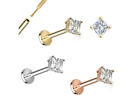 ODM de princesa Cut Diamond Stud Earrings Dia 3×3m m del oro 14K para el aniversario